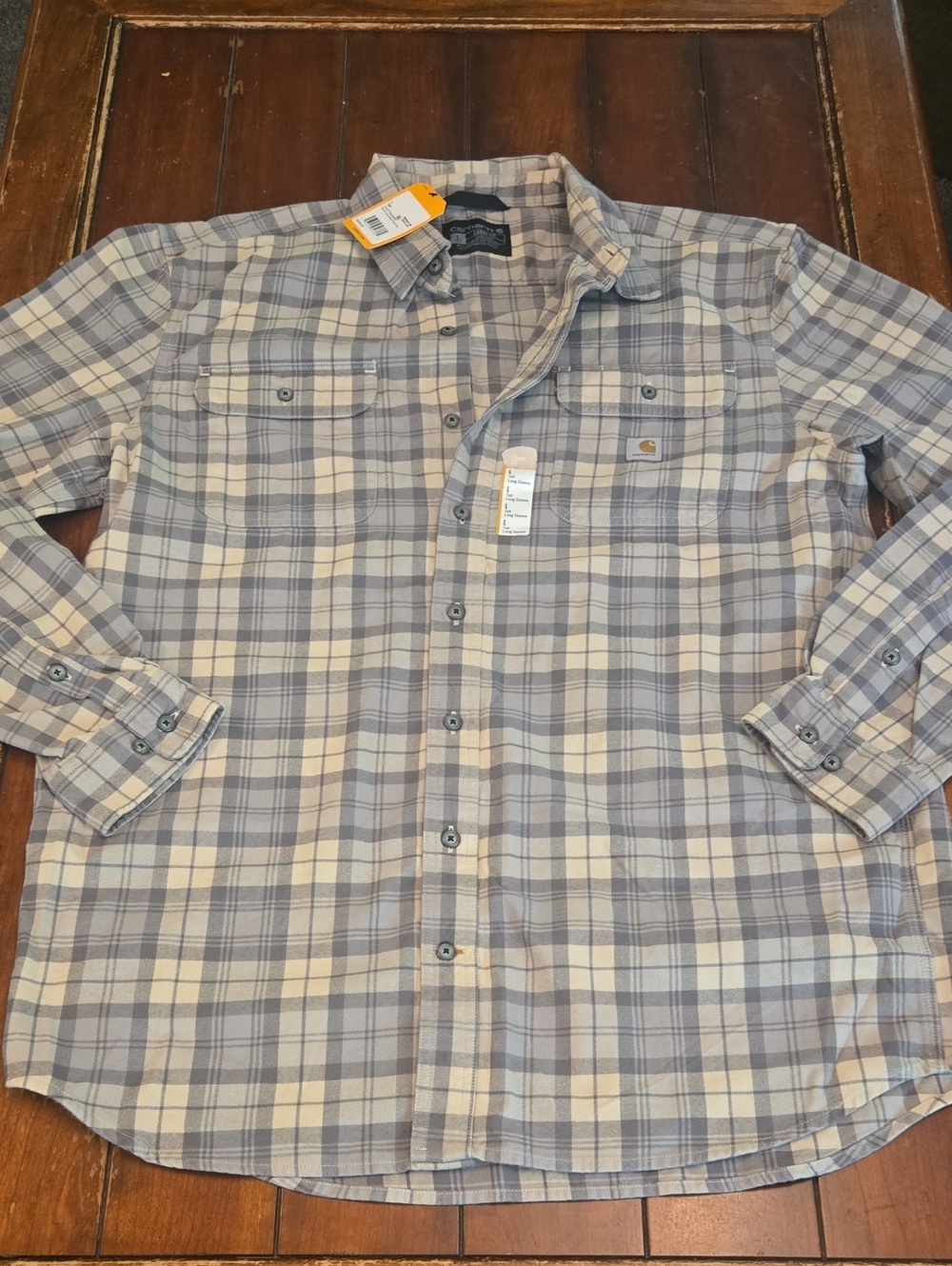 Carhartt Heavy Duty Men’s Plaid Button-Down Shirt in Light Gray and Blue
